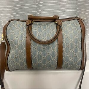 Gucci Denim Vintage Web Boston Bag Blue 247205